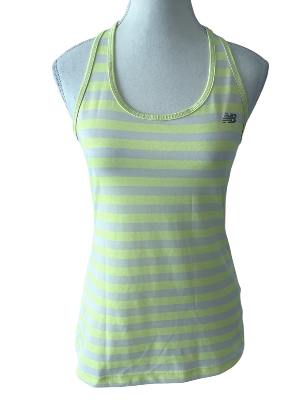 New Balance Striped Yellow and White Lightningdry Racerback Tank Size Small